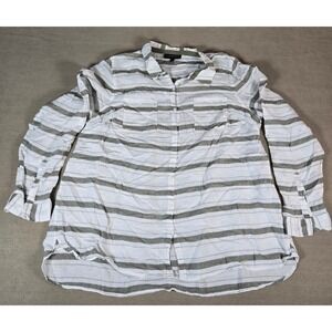 Lane Bryant White Striped Linen Cotton Blend Long Sleeve Button Down Shirt 18/20